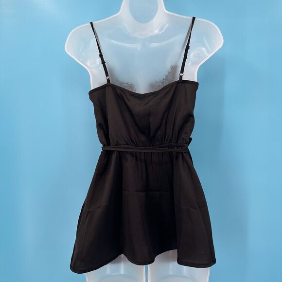 Babydoll Cami Size 4 Black Lace Trim Wrap Satin Whimsigoth Fairy Goth Feminine - Picture 4 of 12